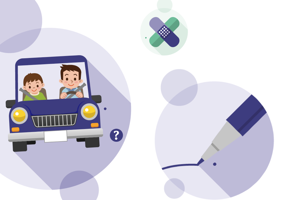 Illustration zeigt einen Vater und seinen Sohn im Auto.