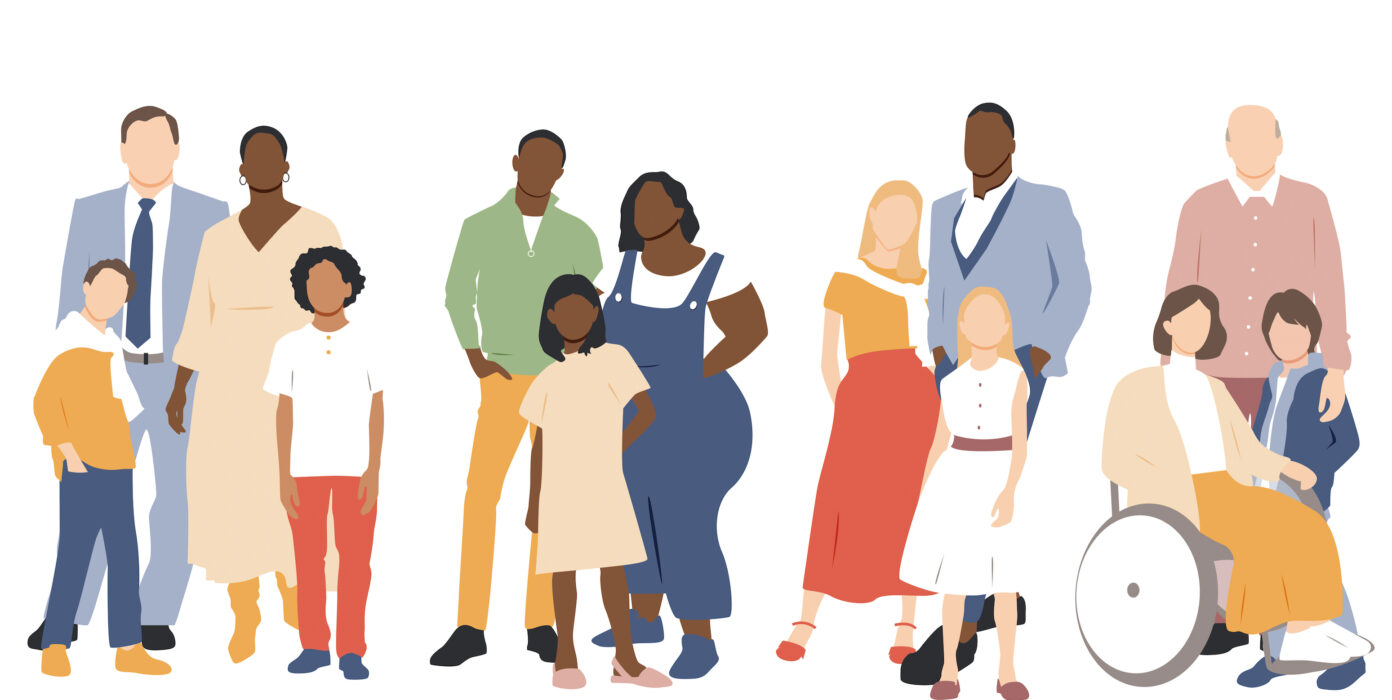Illustration von Familien mit unterschiedlicher Herkunft