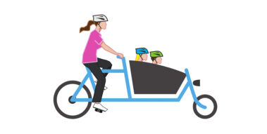 Zwei Kinder in einem Lastenrad.