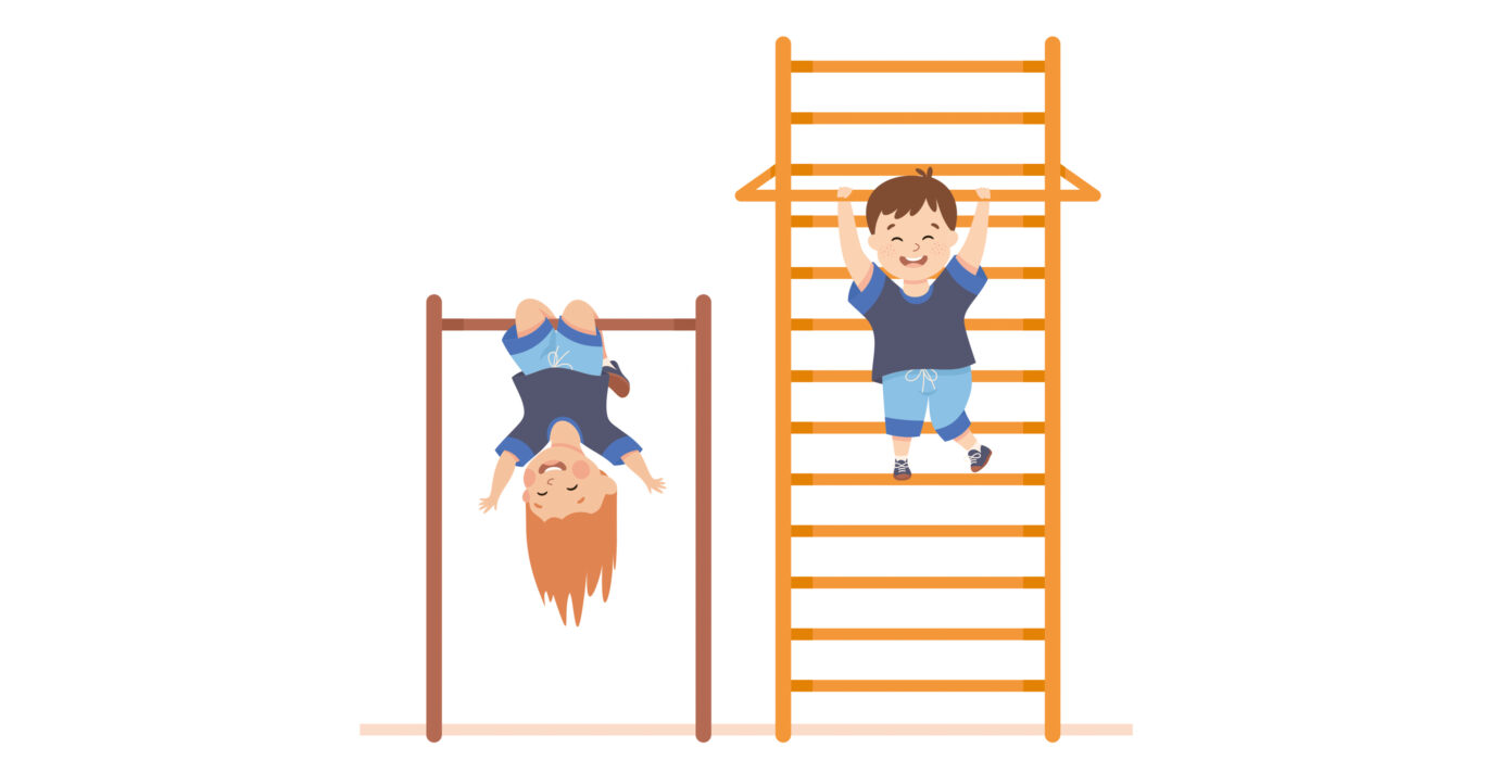 Illustration zweier Kinder an Kletterstangen