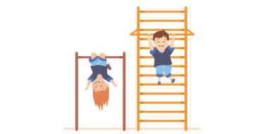 Illustration zweier Kinder an Kletterstangen